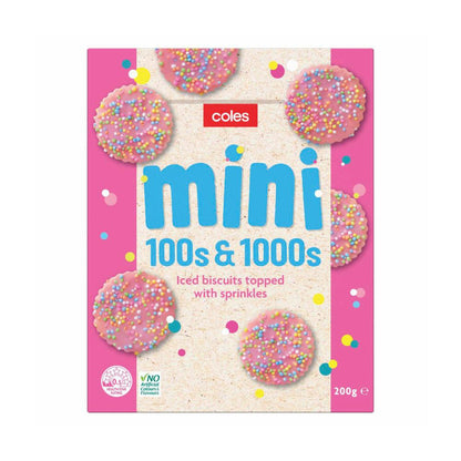 Coles Mini 100s & 1000s Iced Biscuits with Sprinkles | 200g