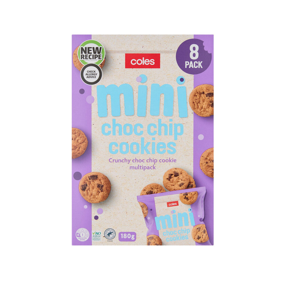 Coles Mini Choc Chip Cookies Multipack – 8 Packs | 180g