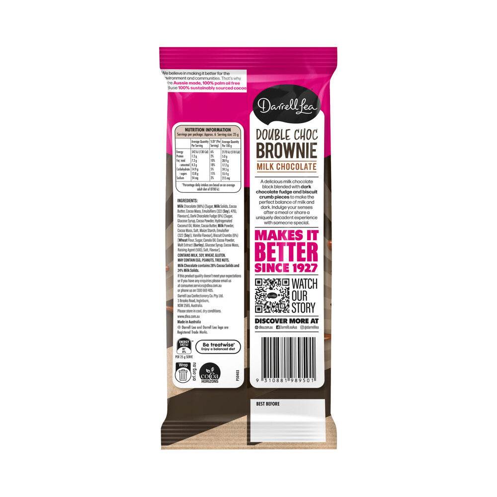 Darrell Lea Double Choc Brownie Milk Chocolate Block | 160g