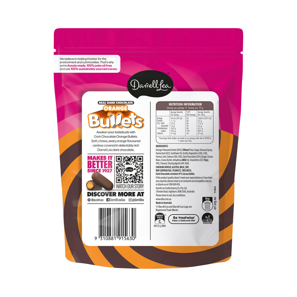 Darrell Lea Dark Orange Bullets – Dark Chocolate Covered Orange Chews | 200g