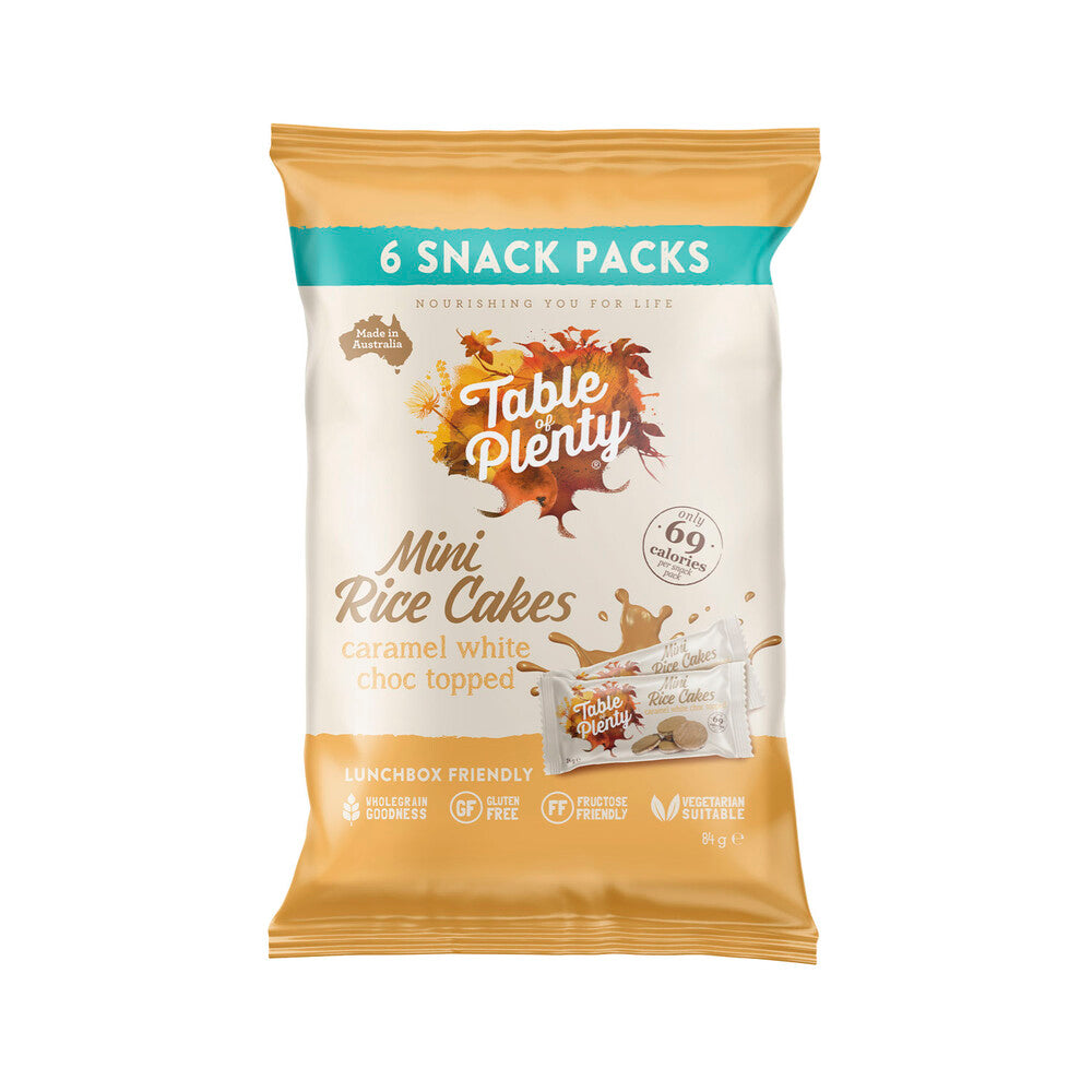 Table of Plenty Mini Rice Cakes with Caramel White Choc – 6 Snack Packs | 84g