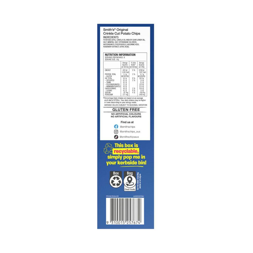 Smith's Original Multipack Potato Chips | 8 Pack | 152g