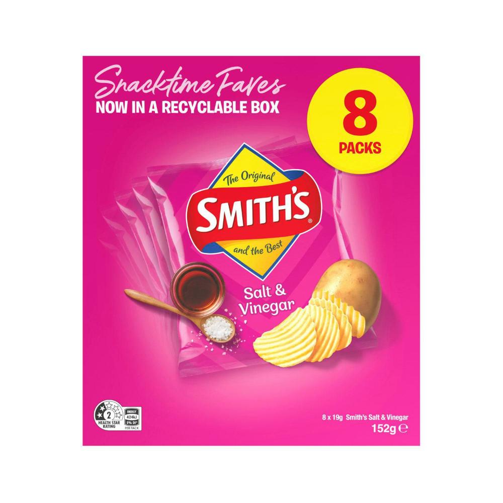 Smith's Salt & Vinegar Multipack Potato Chips | 8 Pack | 152g