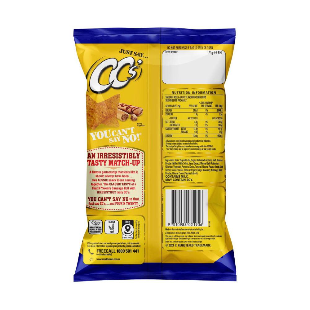 CC's Four'N Twenty Sausage Roll Corn Chips | 175g