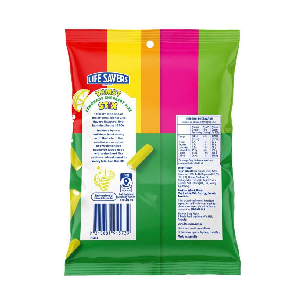 Life Savers Thirst Lemonade Sherbert Fizz Stix | 200g