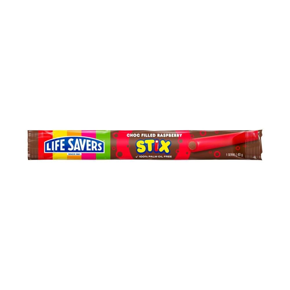 Life Saver Raspberry Choc Log | Choc Filled Raspberry Stix (40g)