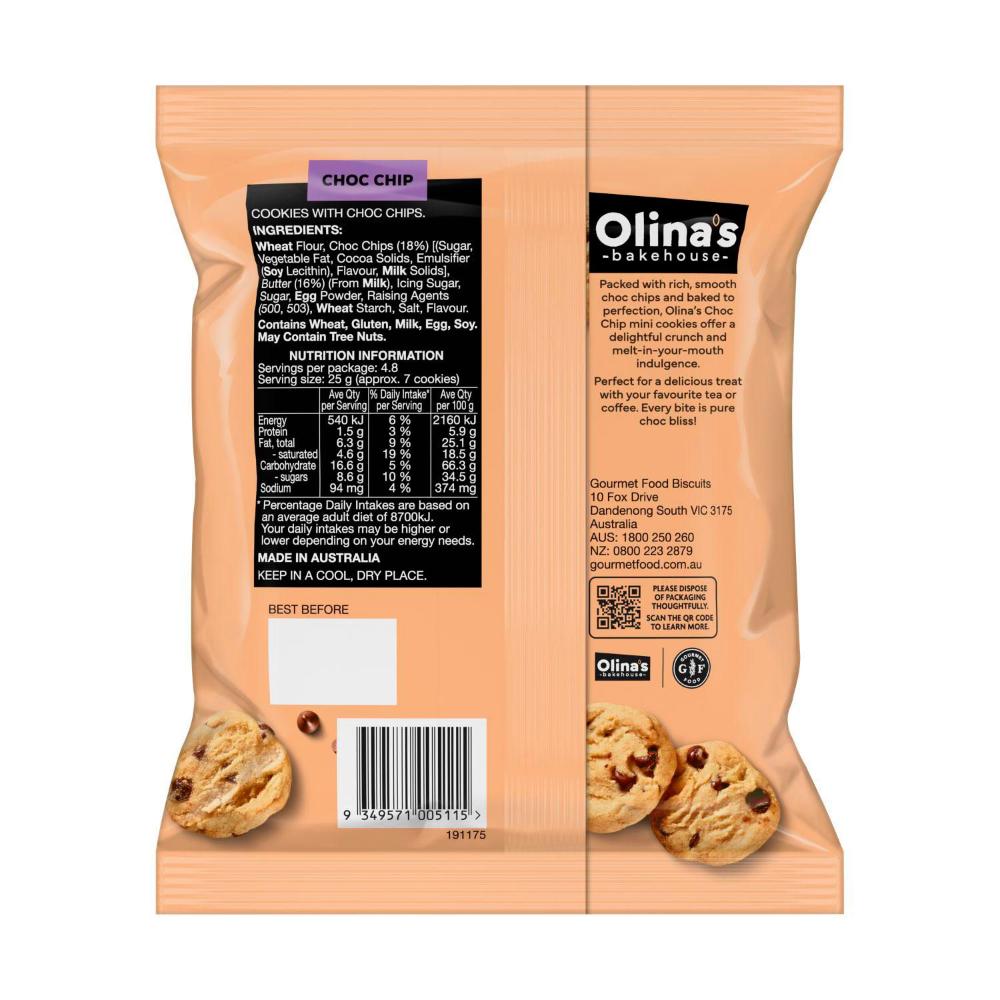 Olina's Bakehouse Mini Cookies Choc Chip | 120g