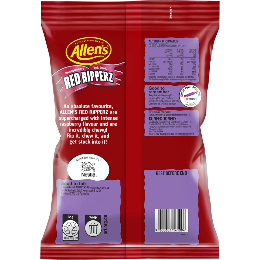 Long Red Ripperz Allen's Red Ripperz Bulk Pack (Red Skins) | 800g – Australian Snacks