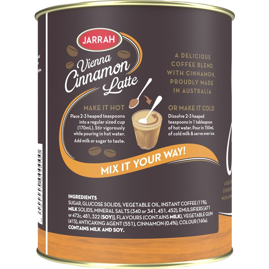Cinnamon Latte coffee tin showing brewing instructions.