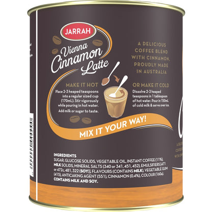 Cinnamon Latte coffee tin showing brewing instructions.