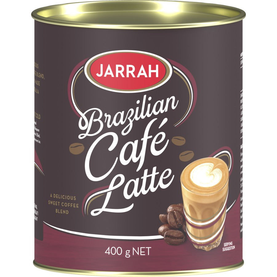 400g tin of Jarrah Brazilian Cafe Latte instant coffee.
