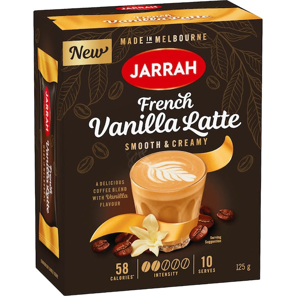Jarrah French Vanilla Latte sachets in a 10 pack.