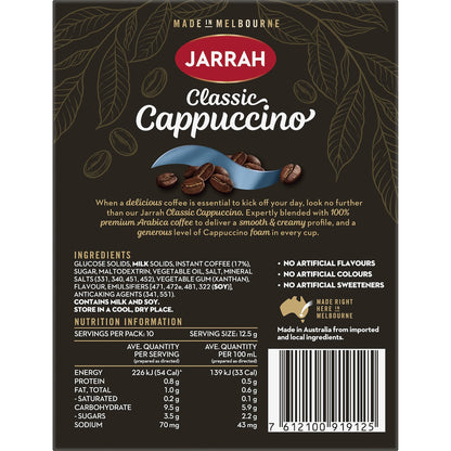 Jarrah cappuccino coffee sachets box.