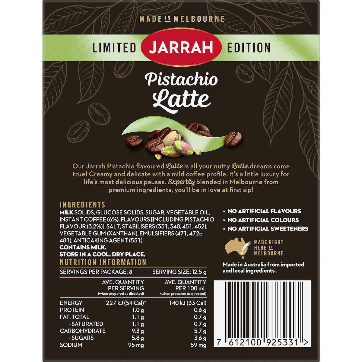 A box of limited edition Jarrah Pistachio Coffee.