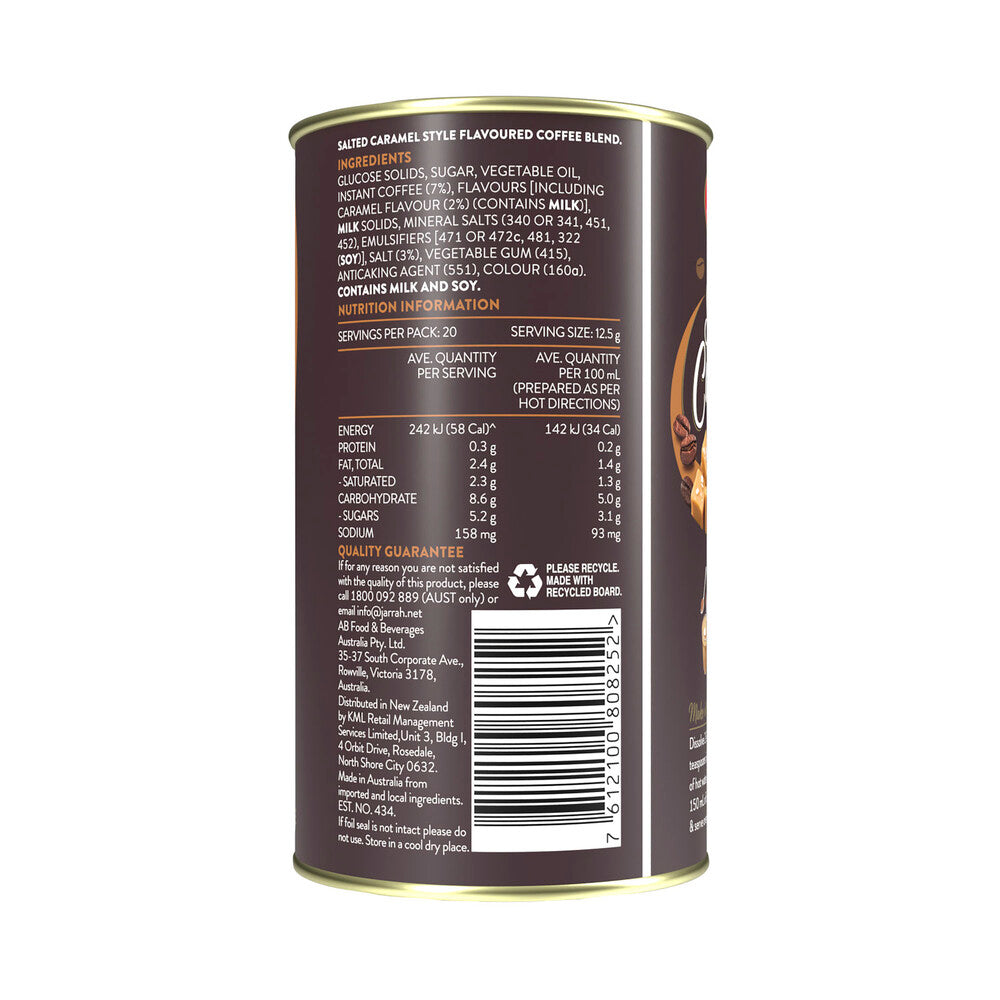 Nutrition panel on tin.