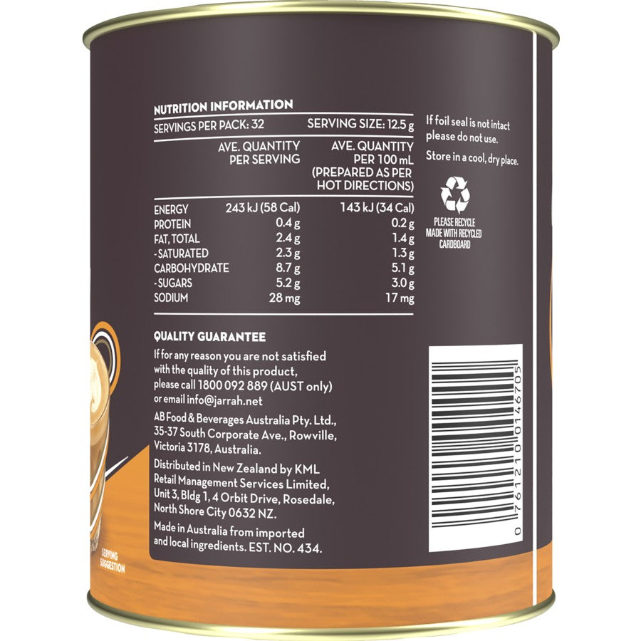Nutritional panel for coffee blend.