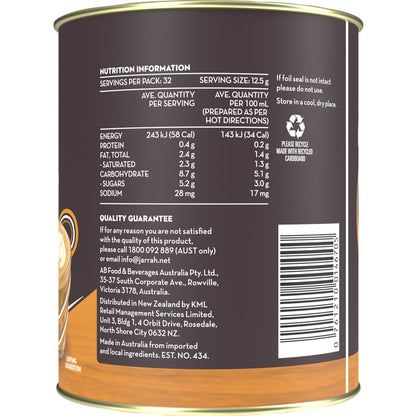 Nutritional panel for coffee blend.