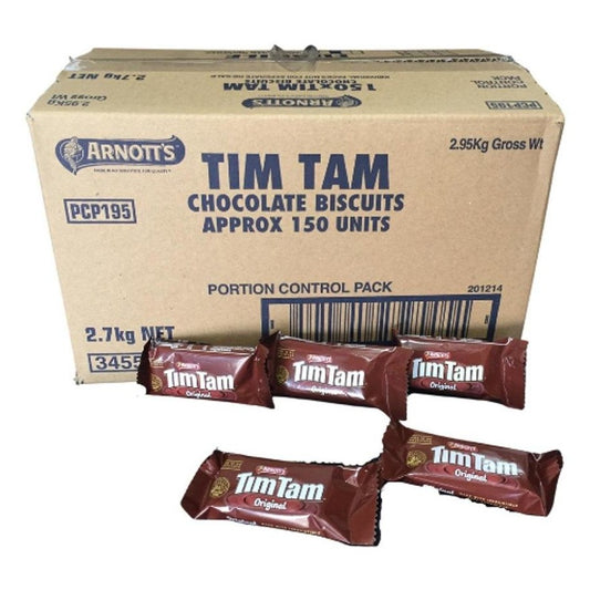 Tim Tam bulk buy, featuring 150 individually wrapped biscuits.