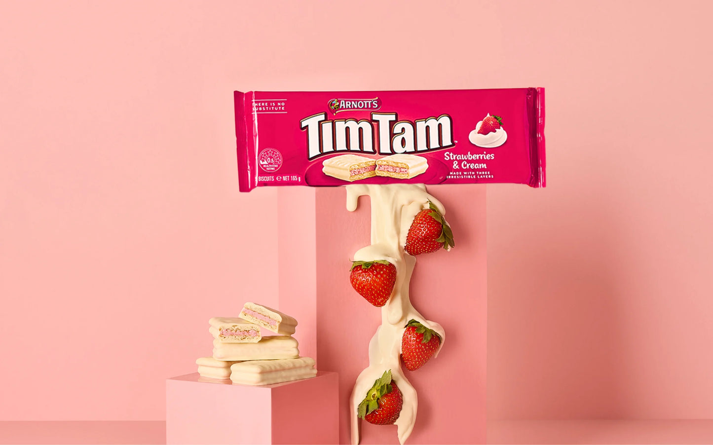 Strawberry Tim Tams | Arnotts Tim Tam Strawberries & Cream Biscuits | 165g