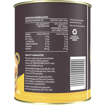 Nutritional info on the back of instant coffee tin.