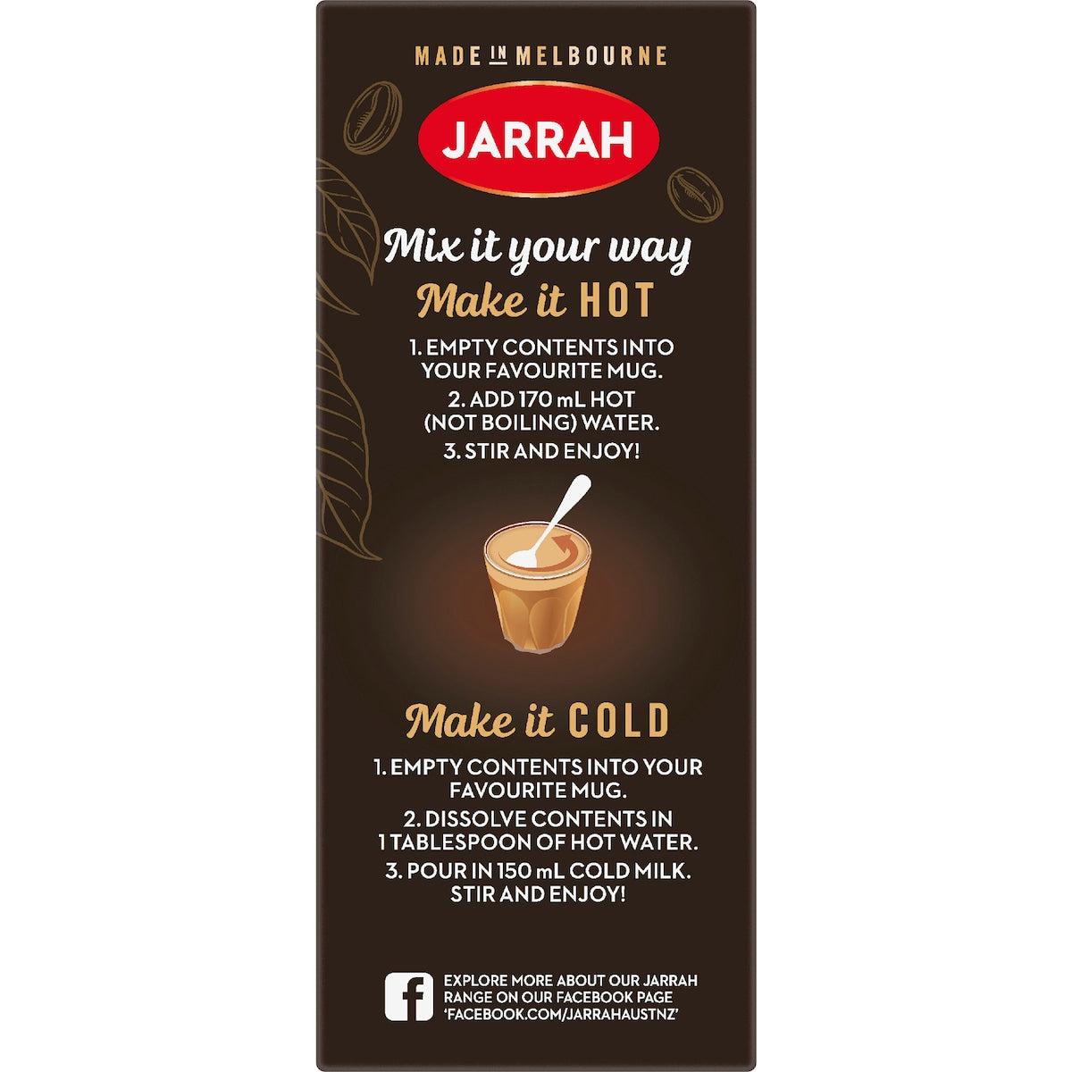 Preparation guide for brewing instant flavored coffee.