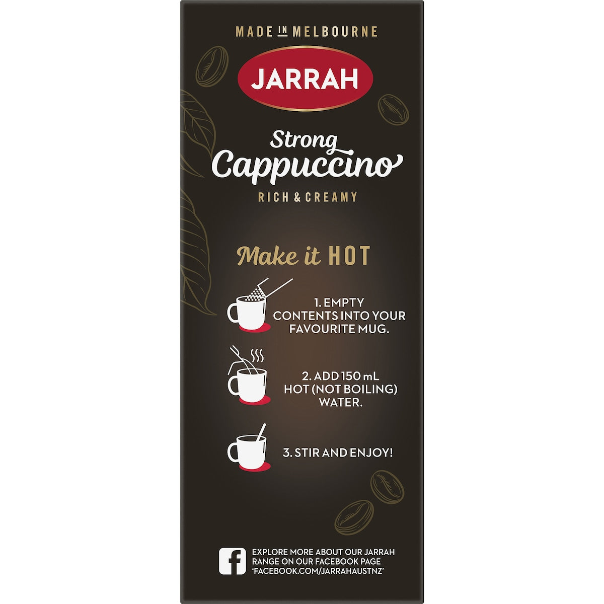 Preparation instructions for a rich and creamy brew.